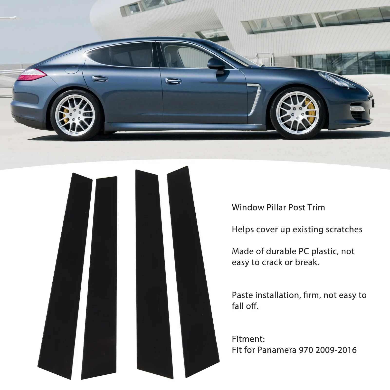 4Pcs/Set Door Window Pillar Post Trim Anti Scratch Glossy Black B Pillar Cover Sticker For Porsche Panamera 970 2009-2016