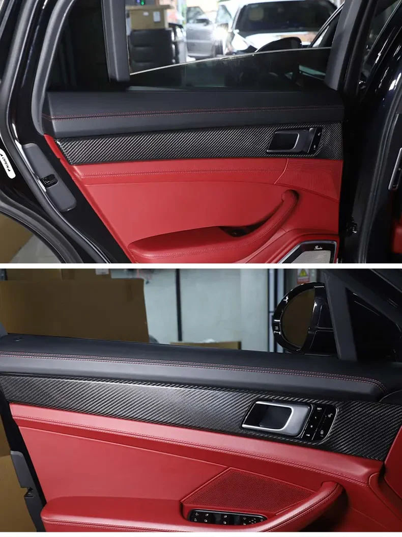 For Porsche Panamera 971 2017-2021 Real Carbon Fiber Car Inside Door Panel Frame Cover Trim Sticker Car Accessories
