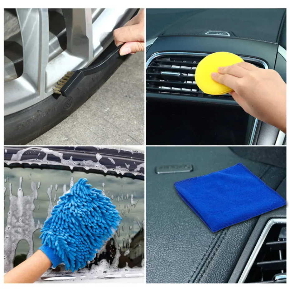 Seametal 15Pcs Car Detailing Brush Set Car Cleaning Brushes Sponges Towels For Car Air Vents Rim Cleaning Dirt Dust Clean Tools