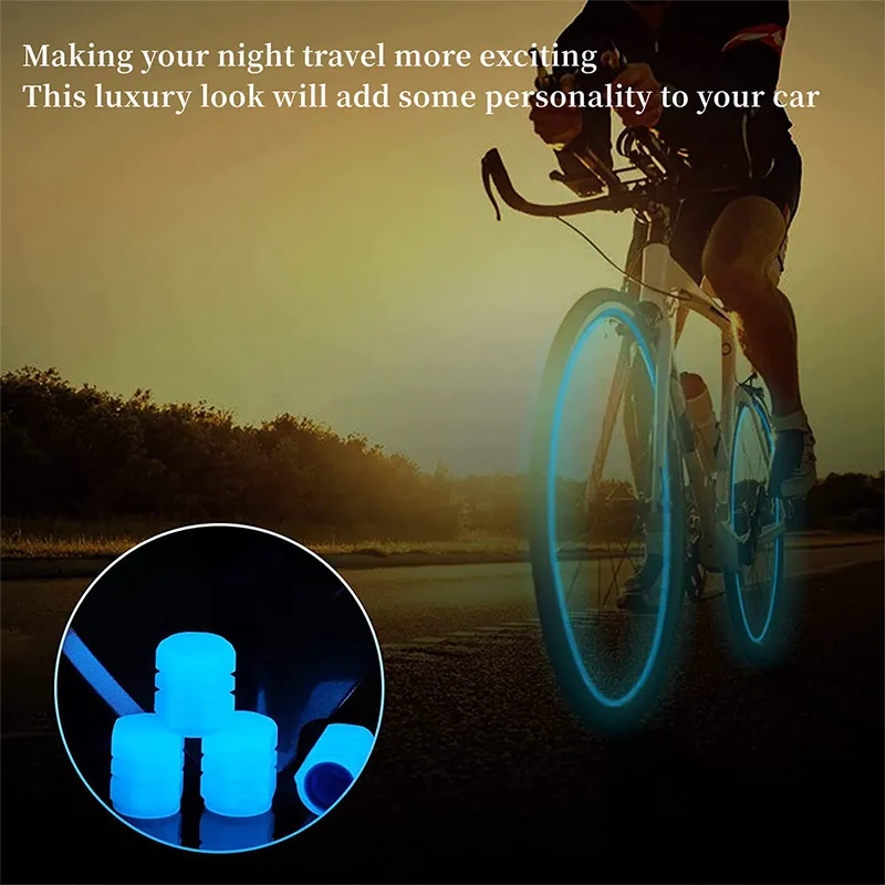 Luminous Valve Caps Fluorescent Green Blue Night Glowing Car Motorcycle Bicycle Wheel Styling Tyre Hub Universal Cap Decor 4Pcs