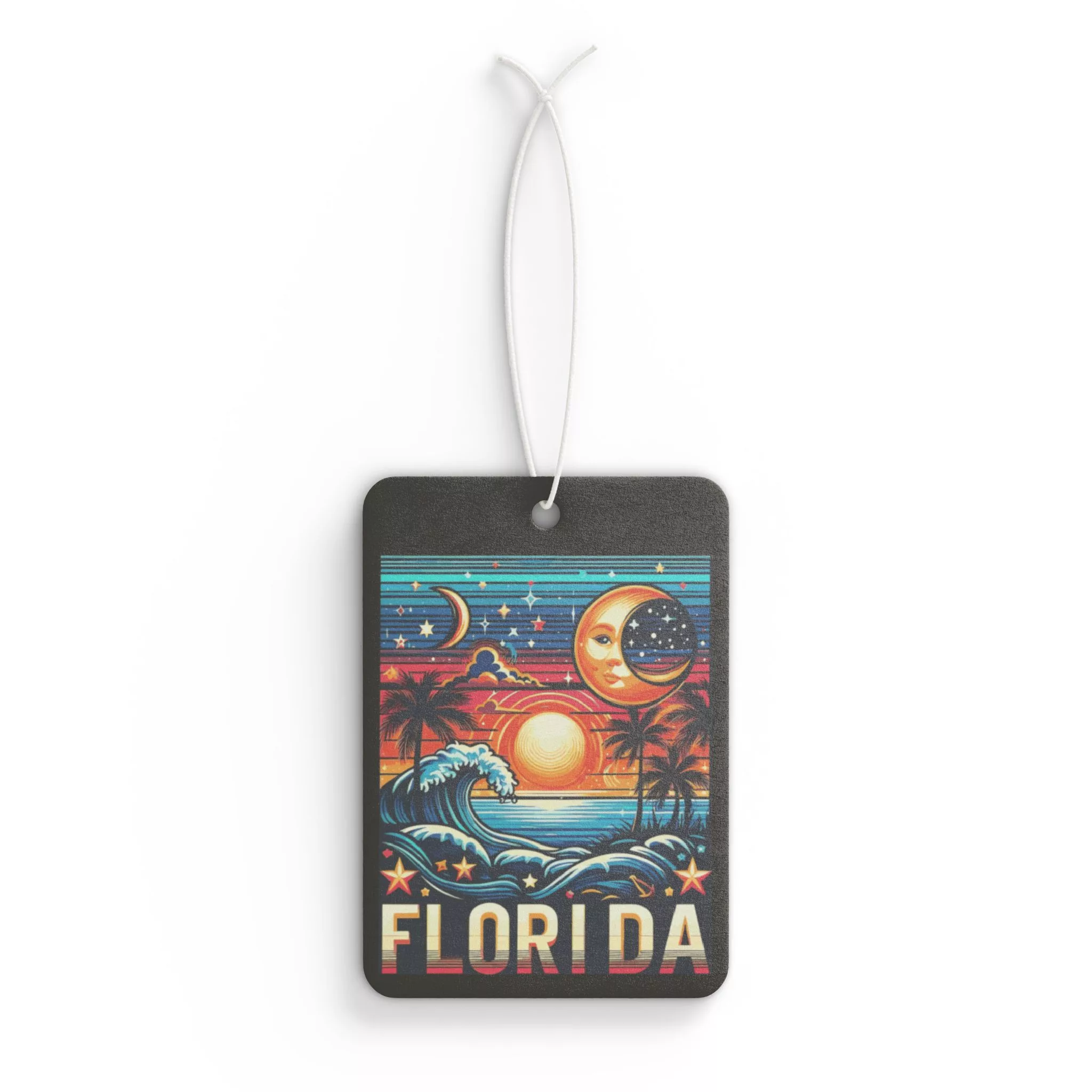 Florida Beach Sunset Moon & Stars (Black) Car Air Freshener