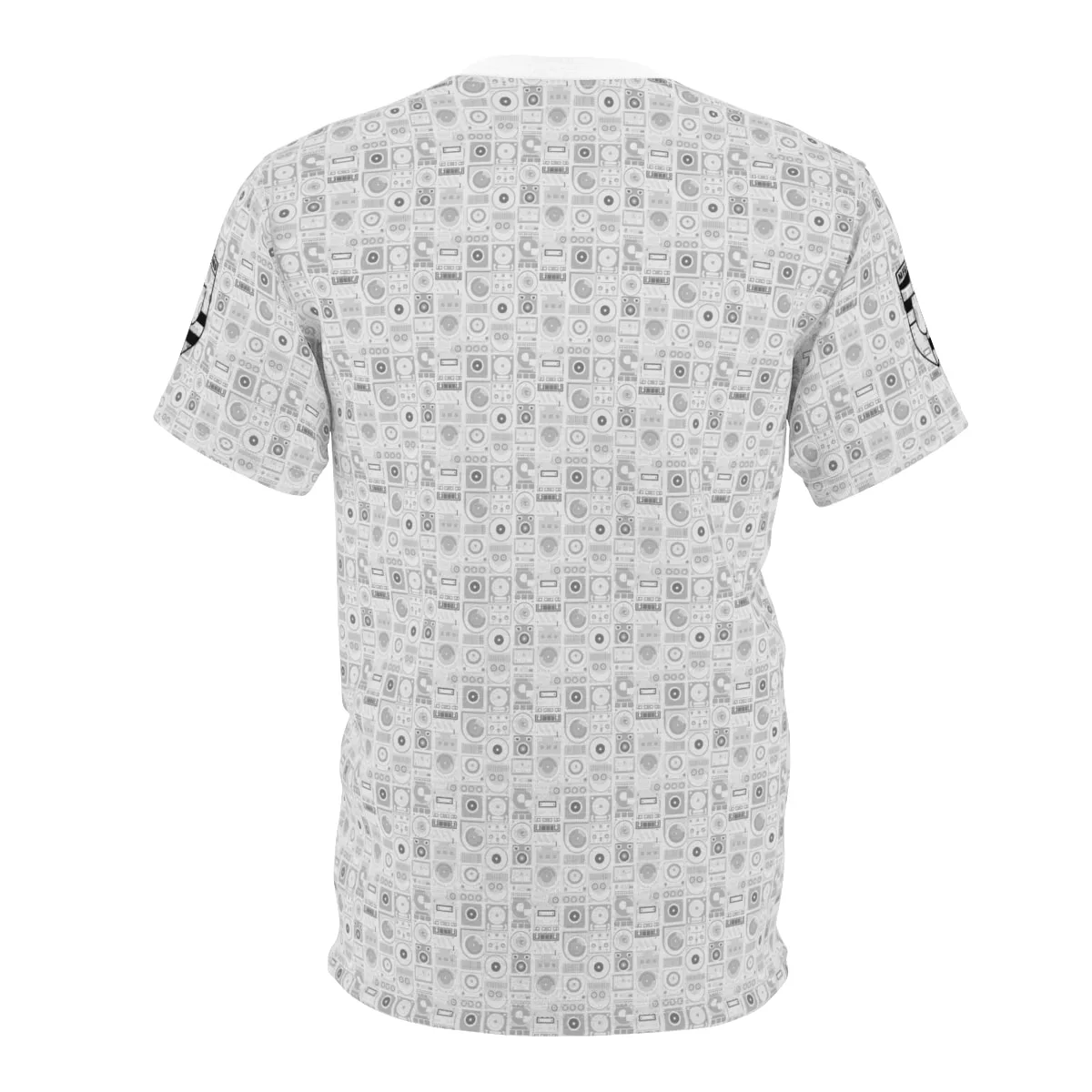 DJ Drip (White) – Analog Mixer, Turntable, CDJ, & Speaker – All Over Print Graphic Tee (Unisex) by MFG:DREAMS