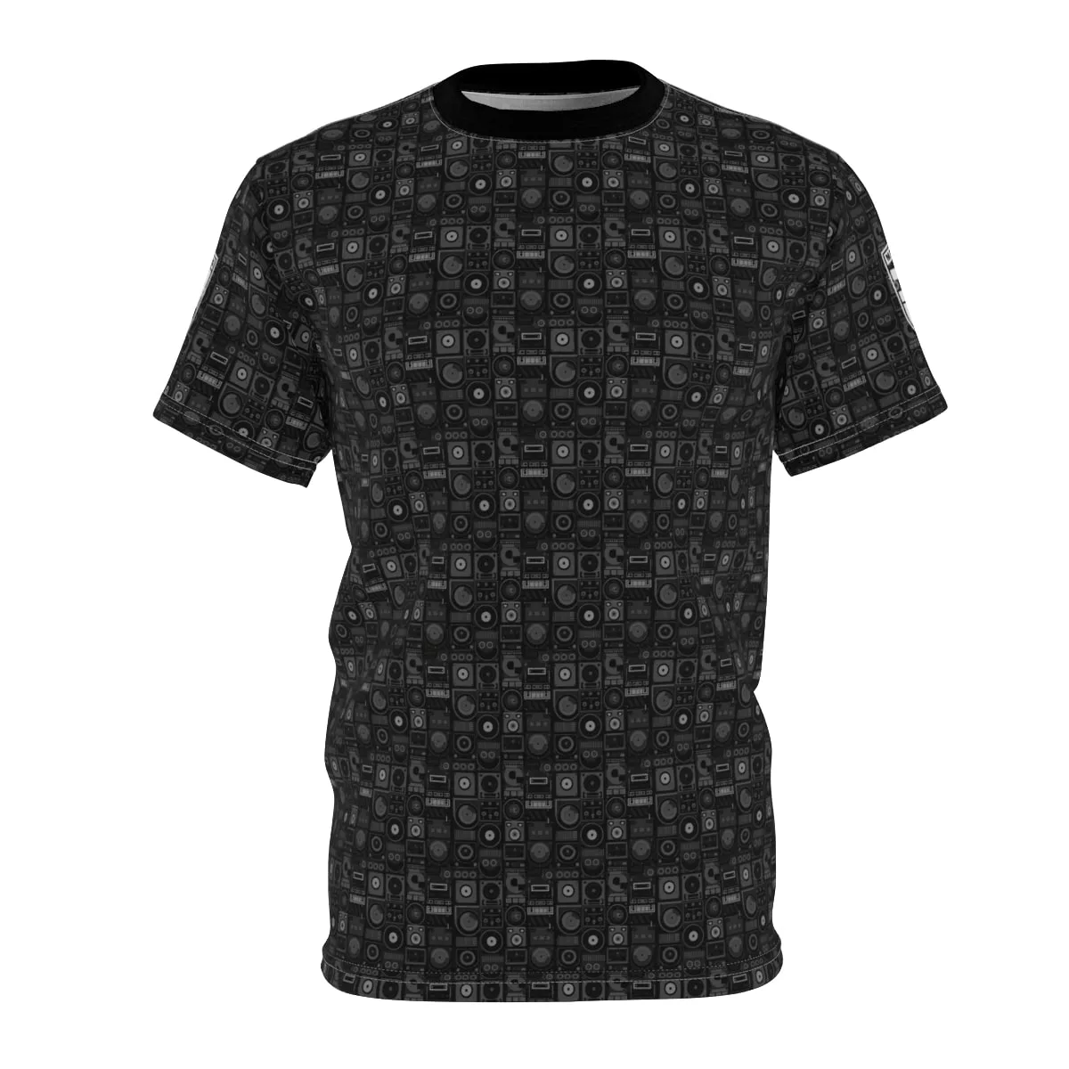 DJ Drip (Black) – Analog Mixer, Turntable, CDJ, & Speaker – All Over Print Graphic Tee (Unisex) by MFG:DREAMS