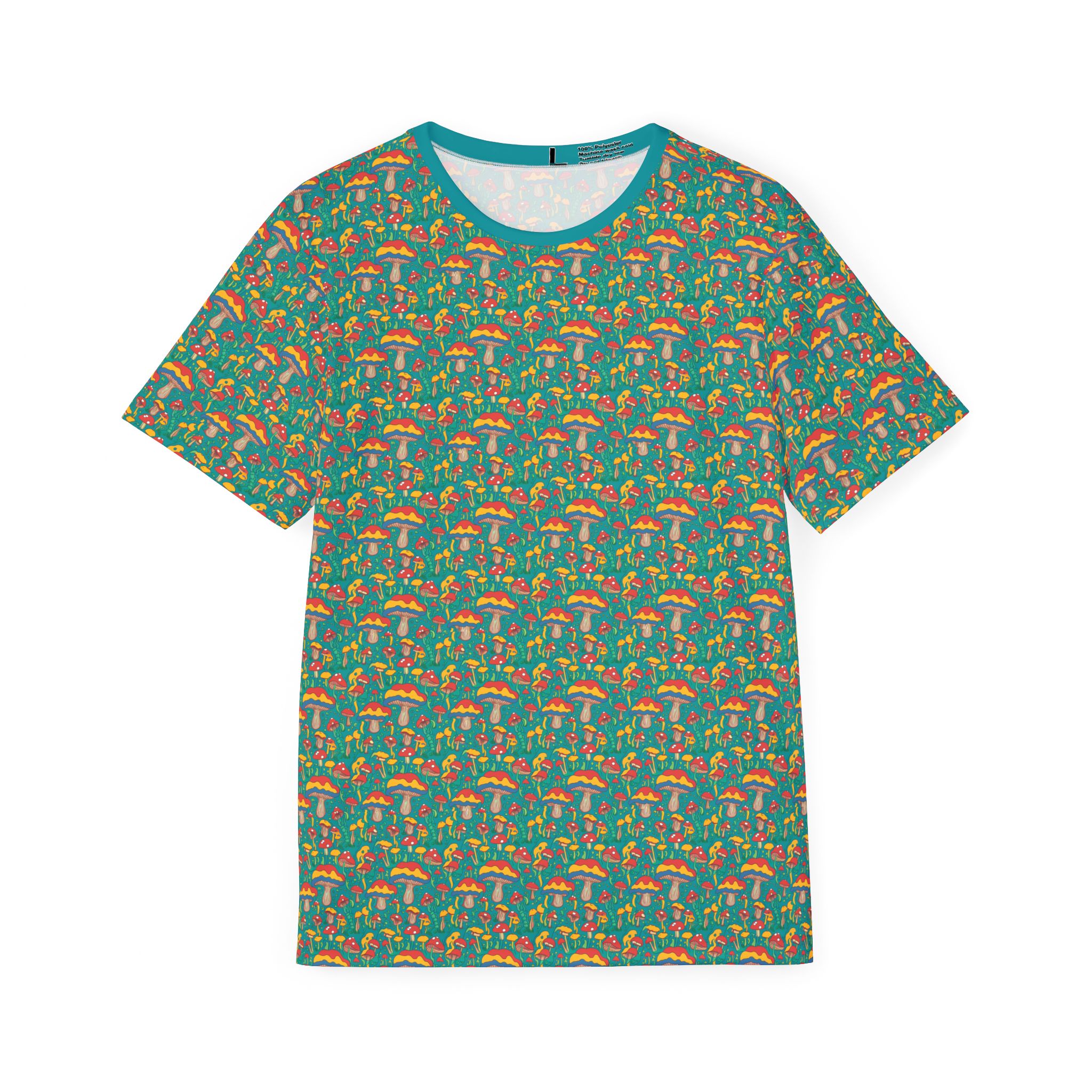 Trippy Mushroom Pattern (Turquoise) - All Over Print Graphic Tee (Men's Sports Jersey)