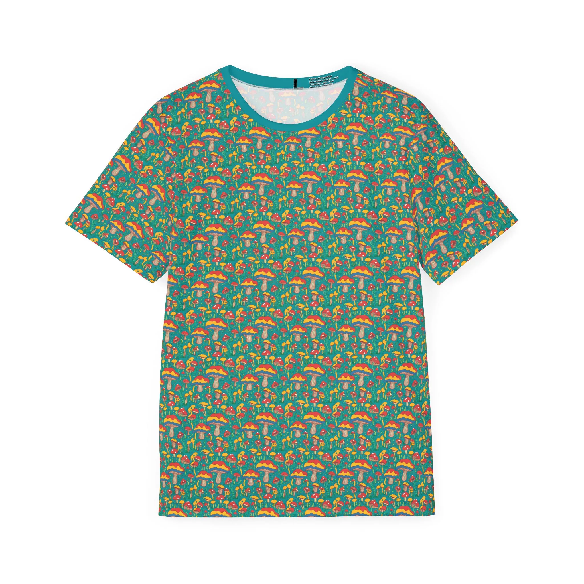 Trippy Mushroom Pattern (Turquoise) - All Over Print Graphic Tee (Men's Sports Jersey)