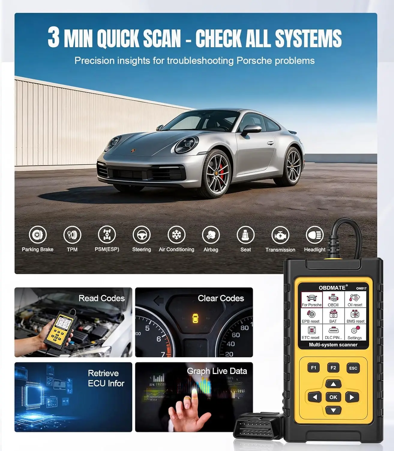Obdmate Obd2 Scanner For Porsche 911 996 997 Cayenne Panamera Macan Full System Car Diagnostic Tool With Multiple Service Resets | Mfg Dreams Obdmate Obd2 Scanner For Porsche 911 996 997 Cayenne Panamera Macan Full System Car Diagnostic Tool With Multiple Service Resets - Image 4