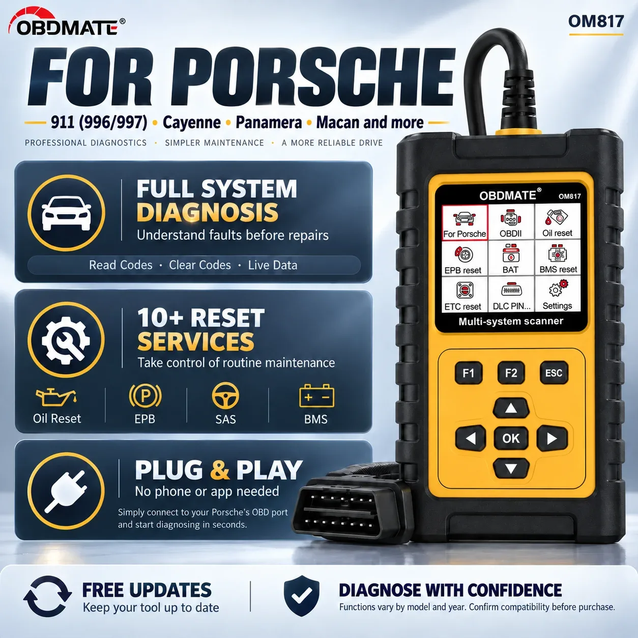 Shop | Mfg Dreams Obdmate Obd2 Scanner For Porsche 911 996 997 Cayenne Panamera Macan Full System Car Diagnostic Tool With Multiple Service Resets