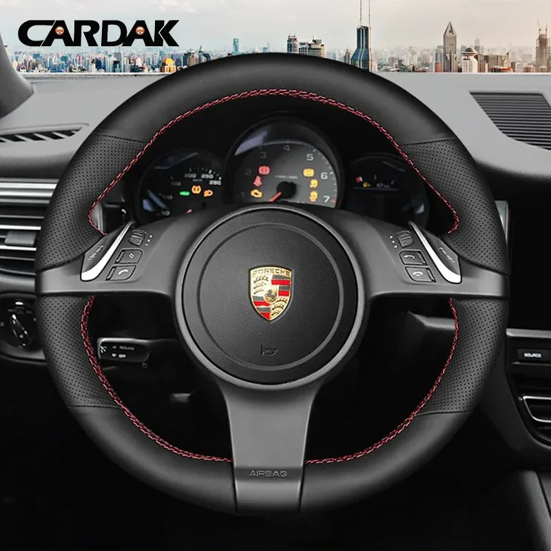 Shop | Mfg Dreams Full Black Leather Car Steering Wheel Cover For Porsche 911 991 Boxster Cayman 981 Cayenne Panamera 2009-2016