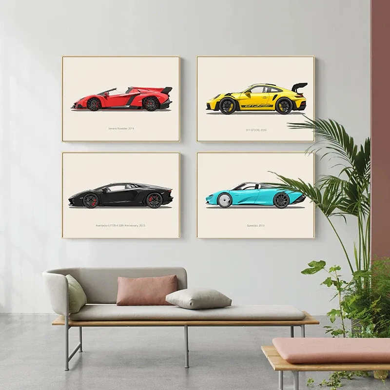 Alternative view of Minimalist Sports Car Posters Vintage  Luxury Car Porsche Ferrari Prints Canvas Painting Wall Art Pictures Kids Boys Room Decor