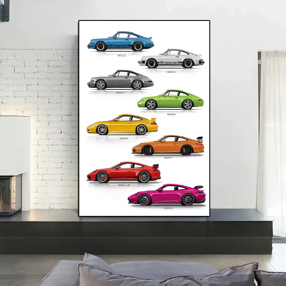 Alternative view of Luxury Sports Car 911 Development History Poster Print Modern Racing Graffiti Canvas Painting Supercar Club Wall Art Room Decor