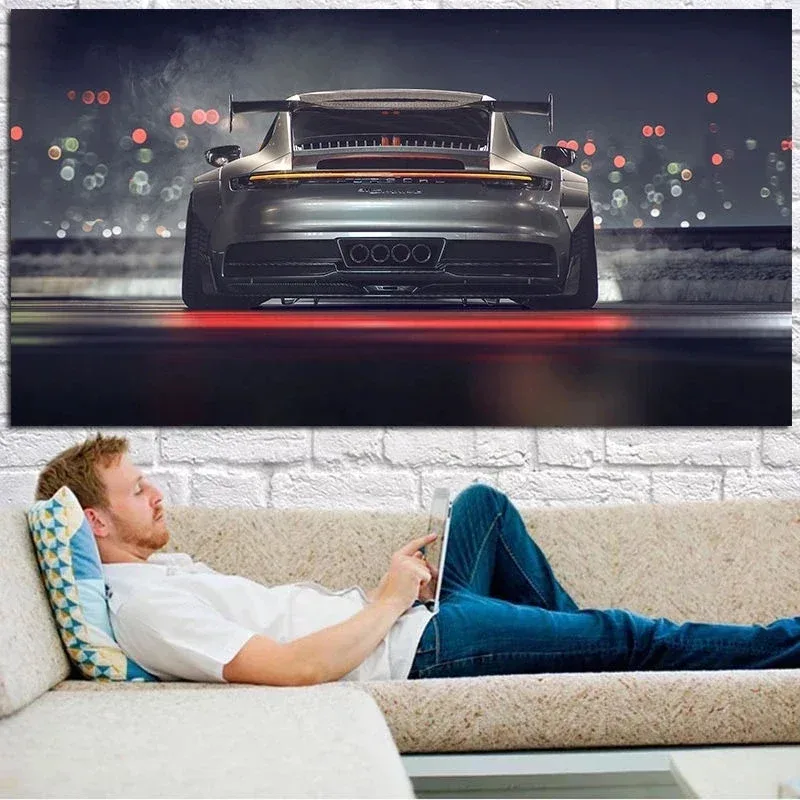 Alternative view of Modern Wall Art Canvas Painting Supercars 911 GT Bcak View Wall Pictures Silk Posters and Prints Living Room Home Decor Unframed