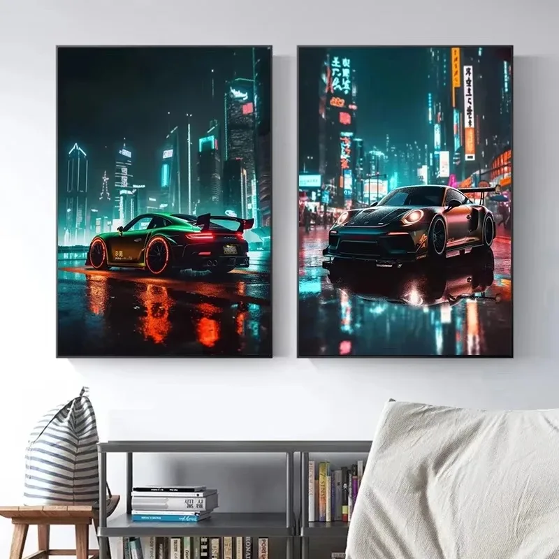 Alternative view of Trending Cars Retro Porsche 911 GT3 RS City Poster and Prints Canvas Painting Wall Art Pictures for Home Living Room Cuadros