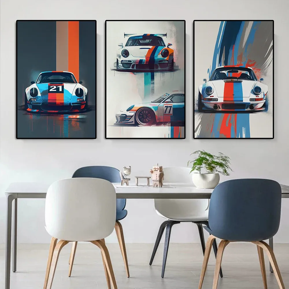 Alternative view of Retro Sports Car 911 Graffiti Canvas Painting Classic F40 Watercolor Poster Fashion Luxury Racing Wall Art Game Room Home Decor