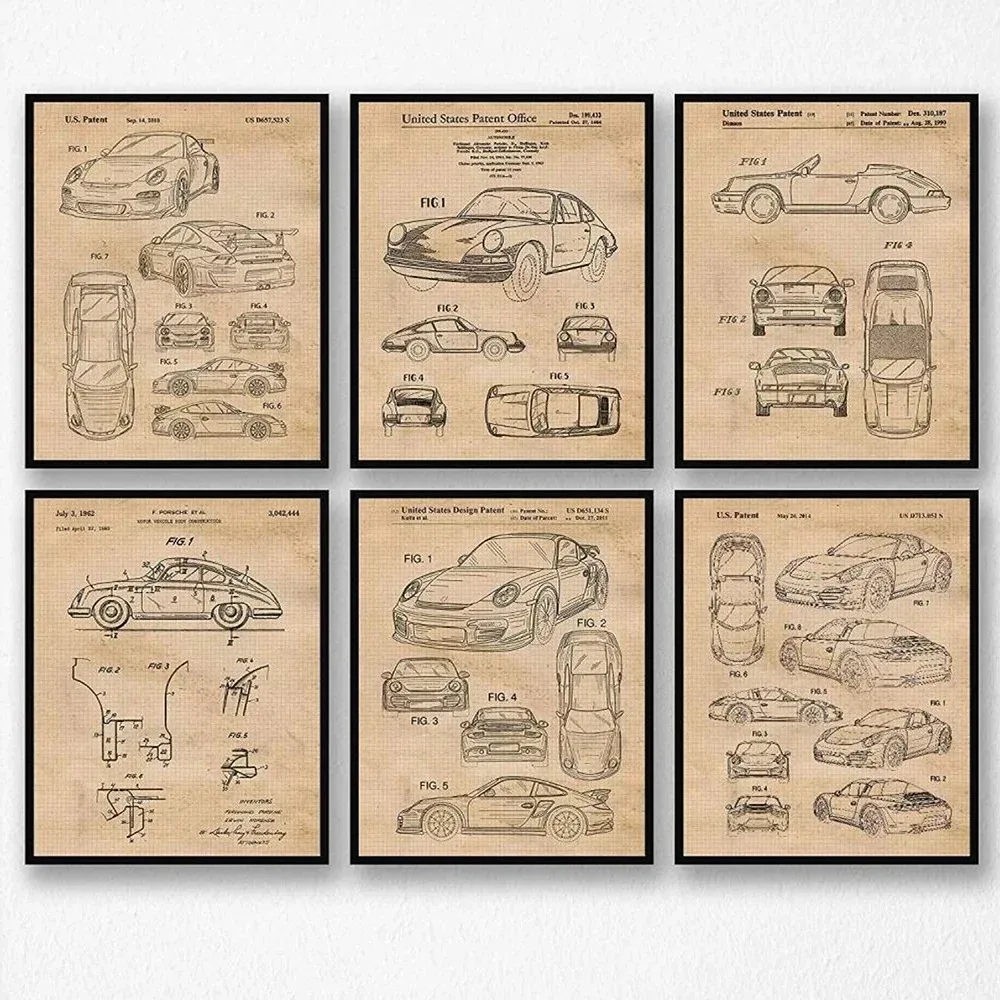 Alternative view of Convertible 1990 Vintage Porsche 911 Patent Sports Car Wall Blueprint Canvas Painting Wall Pictures for Living Room Decor