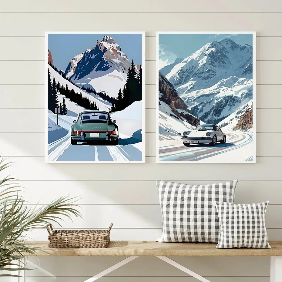 Home Living Room Decor Canvas Painting Wall Art Classic Porsche 911 Alpine Drive Retro Alpine Trip Cartoon Prints Frameless | Mfg Dreams Home Living Room Decor Canvas Painting Wall Art Classic Porsche 911 Alpine Drive Retro Alpine Trip Cartoon Prints Frameless - Image 4