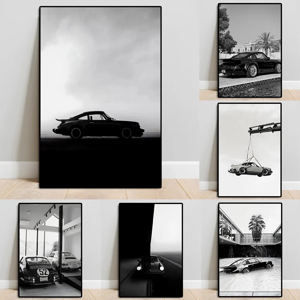 Vintage Sports Car 911 Canvas Painting Classic Luxury Racing Poster Black And White Supercar Wall Art Living Room Home Decor
