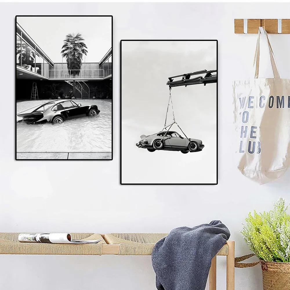 Alternative view of Vintage Sports Car 911 Canvas Painting Classic Luxury Racing Poster Black And White Supercar Wall Art Living Room Home Decor