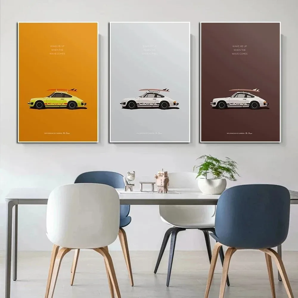 Alternative View Of Vintage Travel Poster Surf And Car Luxury Sports Car 911 964 Illustration Gt2 Racing Canvas Painting Wall Art Room Home Decor