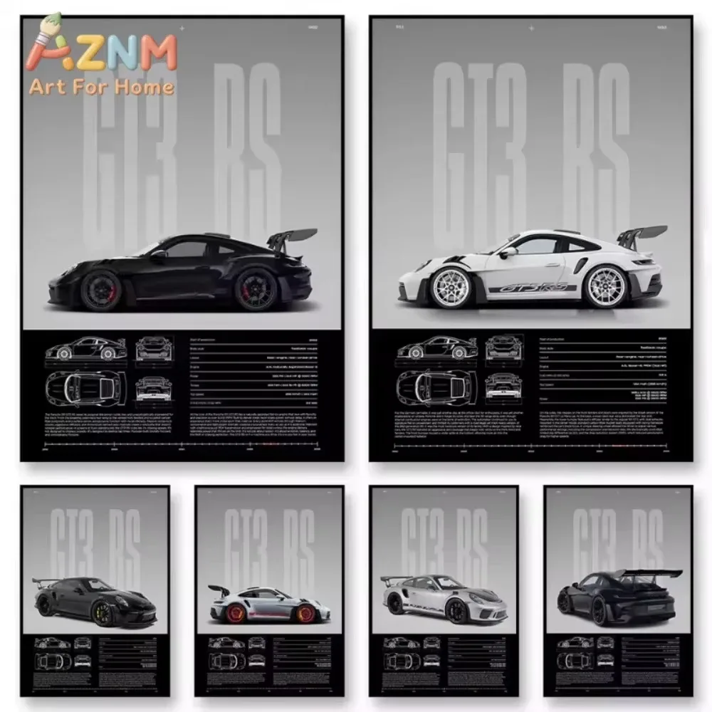 Alternative view of 1pc Minimalist 911 GT3-RS 718 GT4 RS Hyper Car Sports Car Supercar Poster Canvas Painting Wall Art Pictures Home Interior Decor