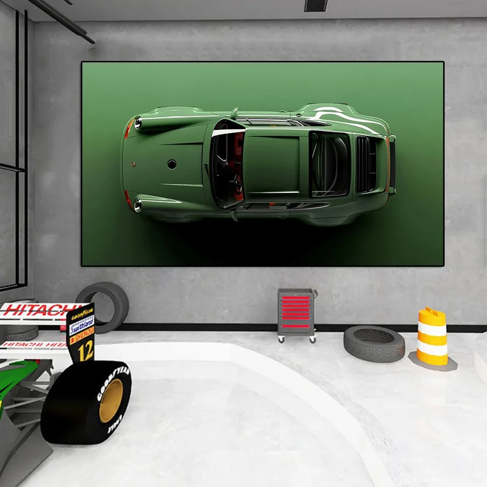 Alternative view of 1pc Frameless Canvas Painting Modern Luxury Sports Car 911 Carrera Canvas Painting Classical Supercar Green Poster and Print Wal