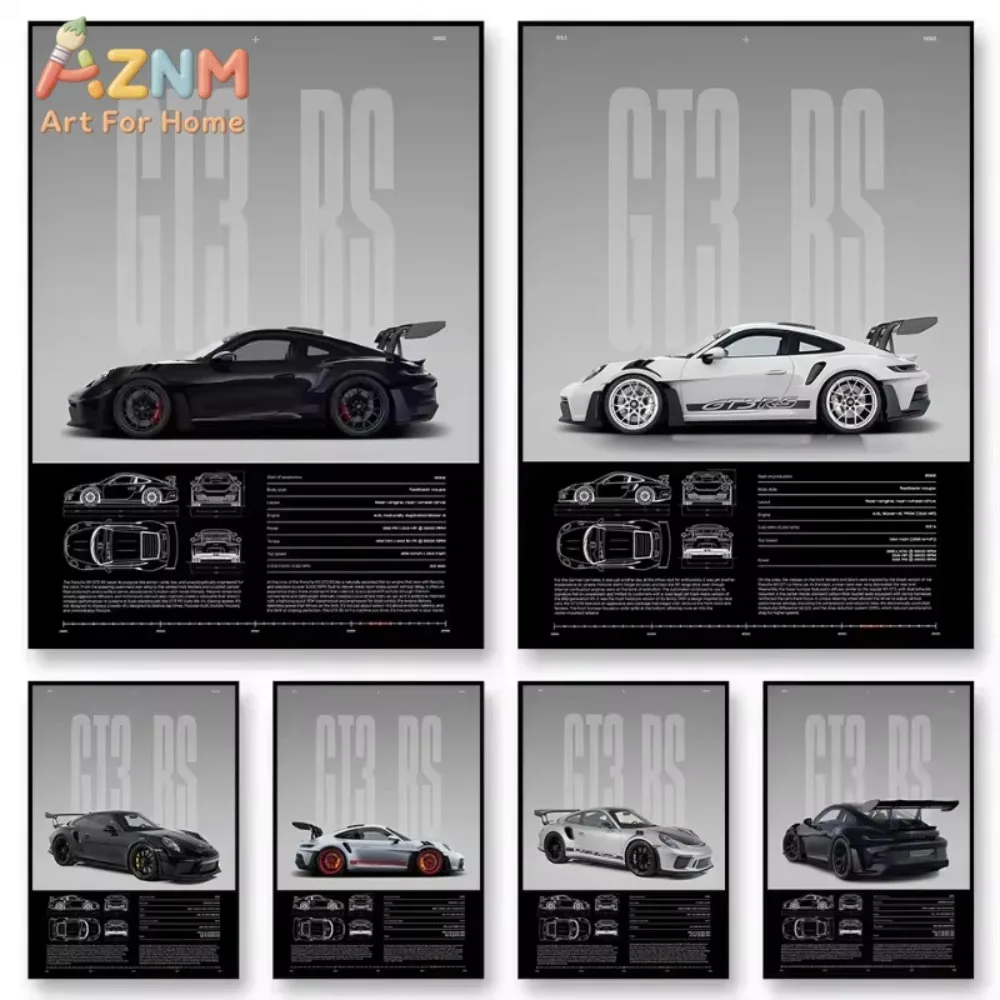 1pc Minimalist 911 GT3-RS 718 GT4 RS Hyper Car Sports Car Supercar Poster Canvas Painting Wall Art Pictures Home Interior Decor