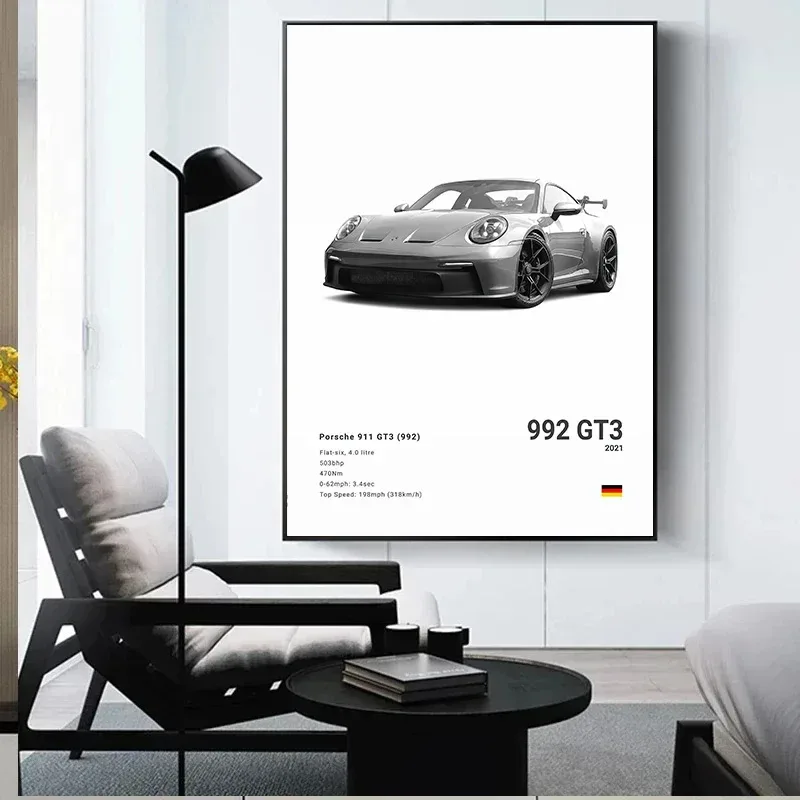 Black And White German Luxury Sports Car Posters Wall Art 911 Gt3 Rs Turbo Canvas Painting Pictures For Garage Living Room Decor | Mfg Dreams Black And White German Luxury Sports Car Posters Wall Art 911 Gt3 Rs Turbo Canvas Painting Pictures For Garage Living Room Decor - Image 3