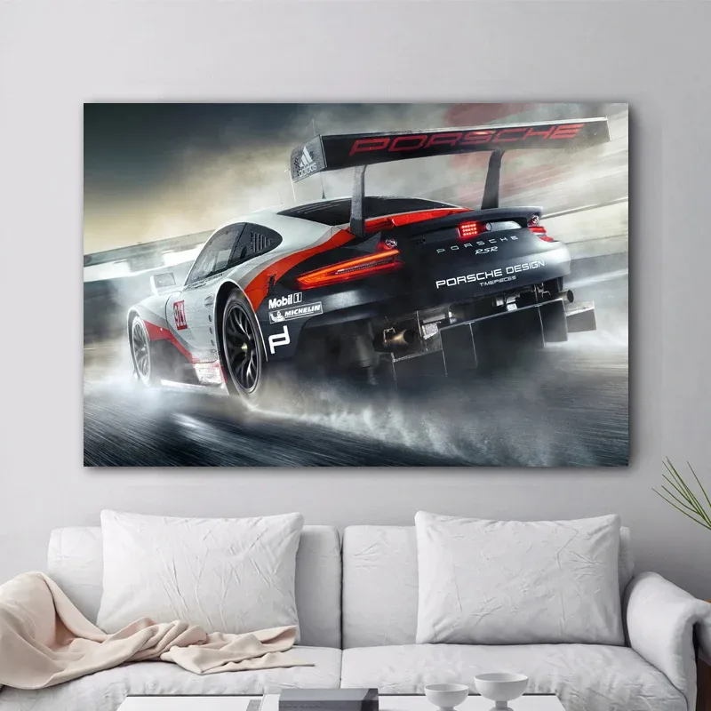 1Pc Frameless Canvas Painting Modern Canvas Art  911 Rsr Racing Car Back View Vehicle Poster Painting Living Room Wall Picture P