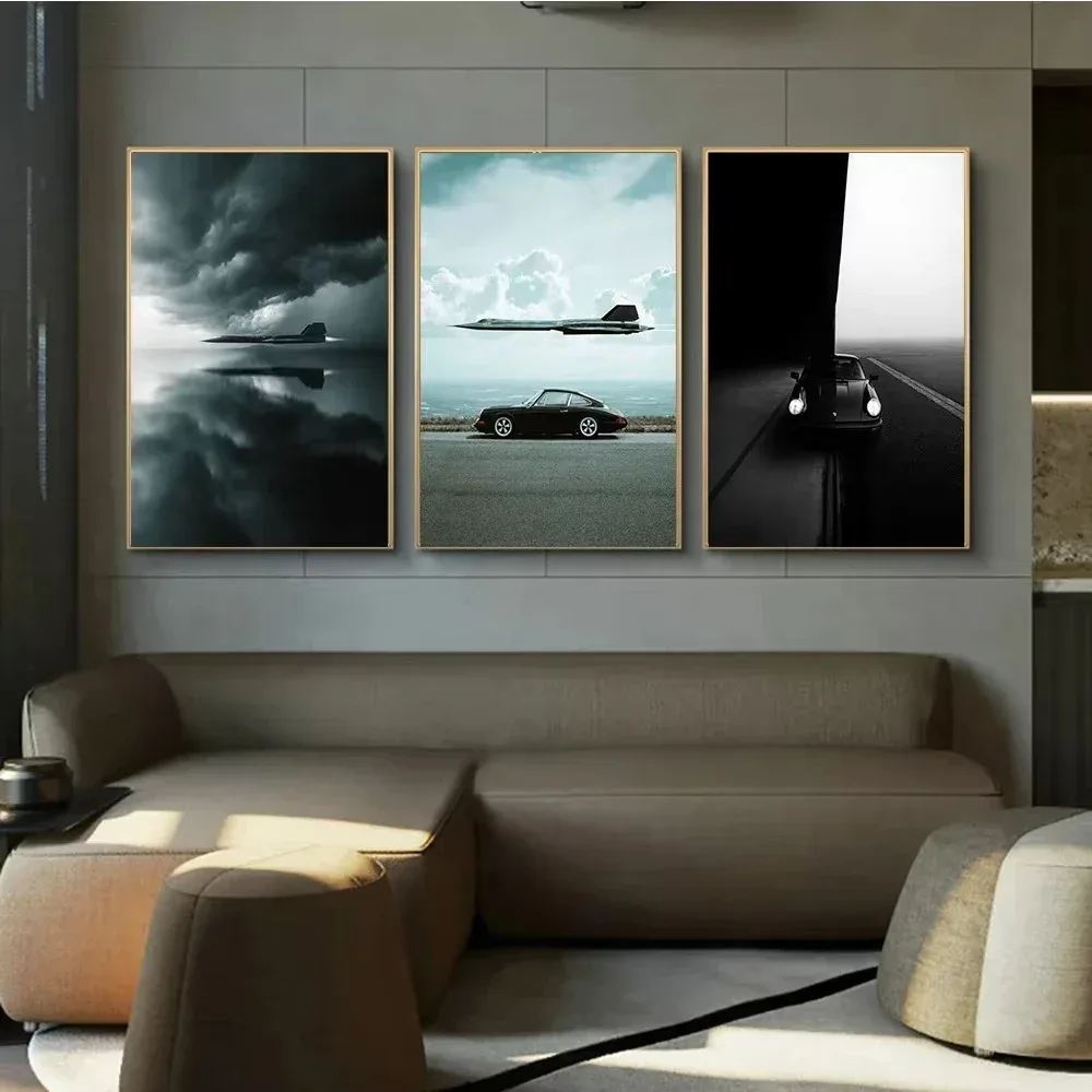 Alternative view of Blackbirds Black Sport Car Fighter Jets Prints Poster Canvas Painting Hd Modern Wall Art Pictures Living Room Bedroom Home Decor