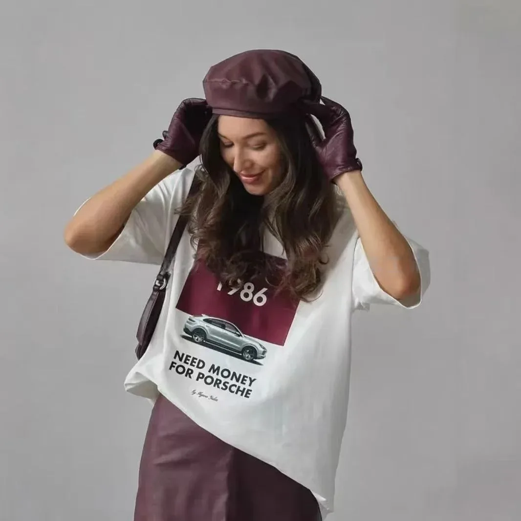 Alternative View Of Need Money For Porsche Print Women'S Oversize T-Shirt O-Neck Short Sleeve Casual Loose Tops 100% Cotton