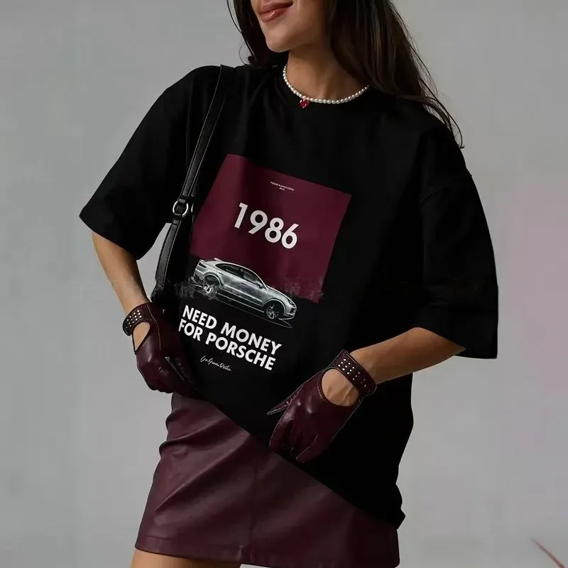 Need Money For Porsche Print Women'S Oversize T-Shirt O-Neck Short Sleeve Casual Loose Tops 100% Cotton | Mfg Dreams Need Money For Porsche Print Women'S Oversize T-Shirt O-Neck Short Sleeve Casual Loose Tops 100% Cotton - Image 5
