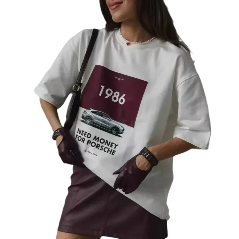 Need Money For Porsche Print Women'S Oversize T-Shirt O-Neck Short Sleeve Casual Loose Tops 100% Cotton