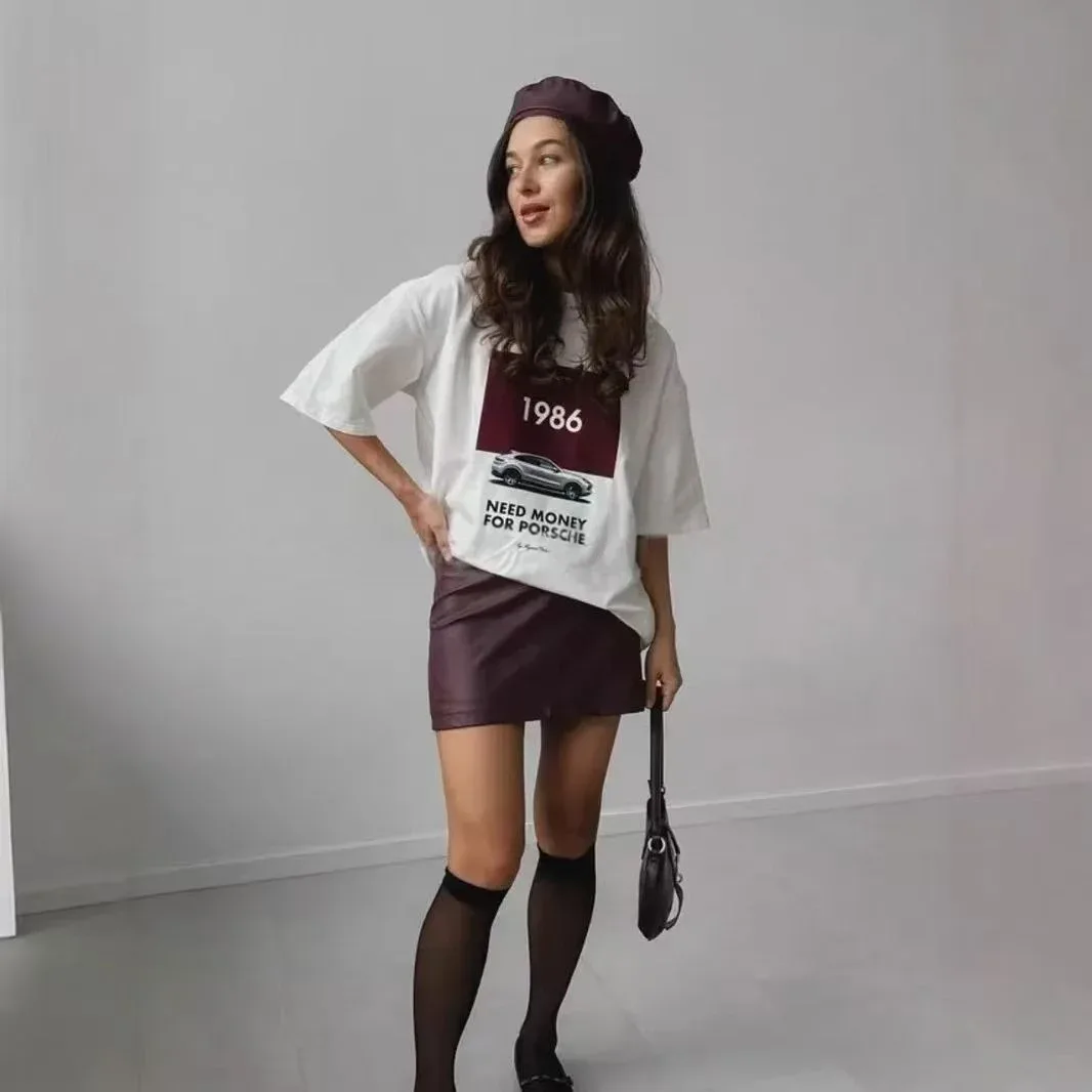 Need Money For Porsche Print Women'S Oversize T-Shirt O-Neck Short Sleeve Casual Loose Tops 100% Cotton | Mfg Dreams Need Money For Porsche Print Women'S Oversize T-Shirt O-Neck Short Sleeve Casual Loose Tops 100% Cotton - Image 3